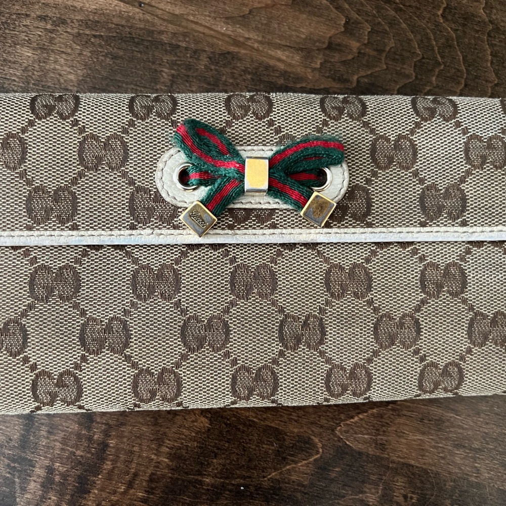 Gucci Beige Monogram Canvas with Green and Red Detail